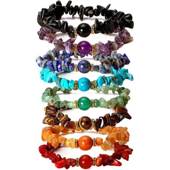 7Chakra Chip Stone Bracelets for Women Natural Crystal Healing Reiki - Picture 1 of 8